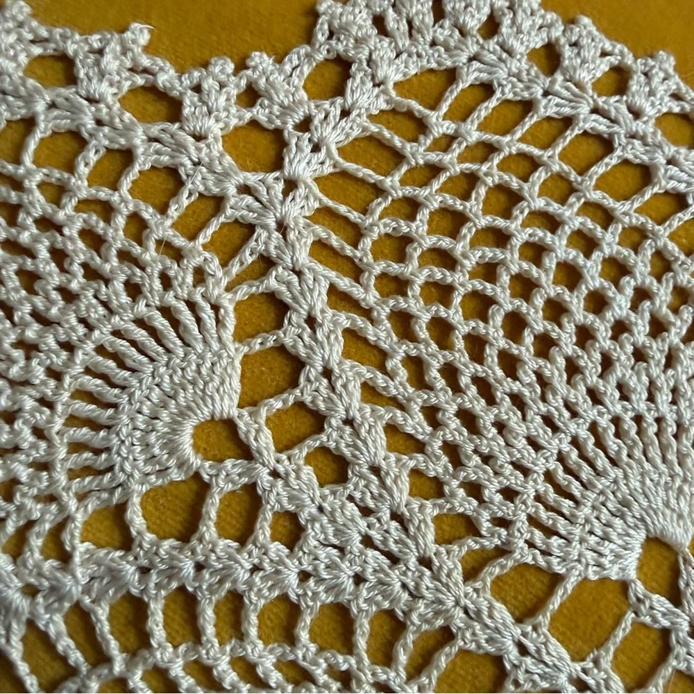 Cottagecore Boho Velvet Doily Throw Pillow Yellow
